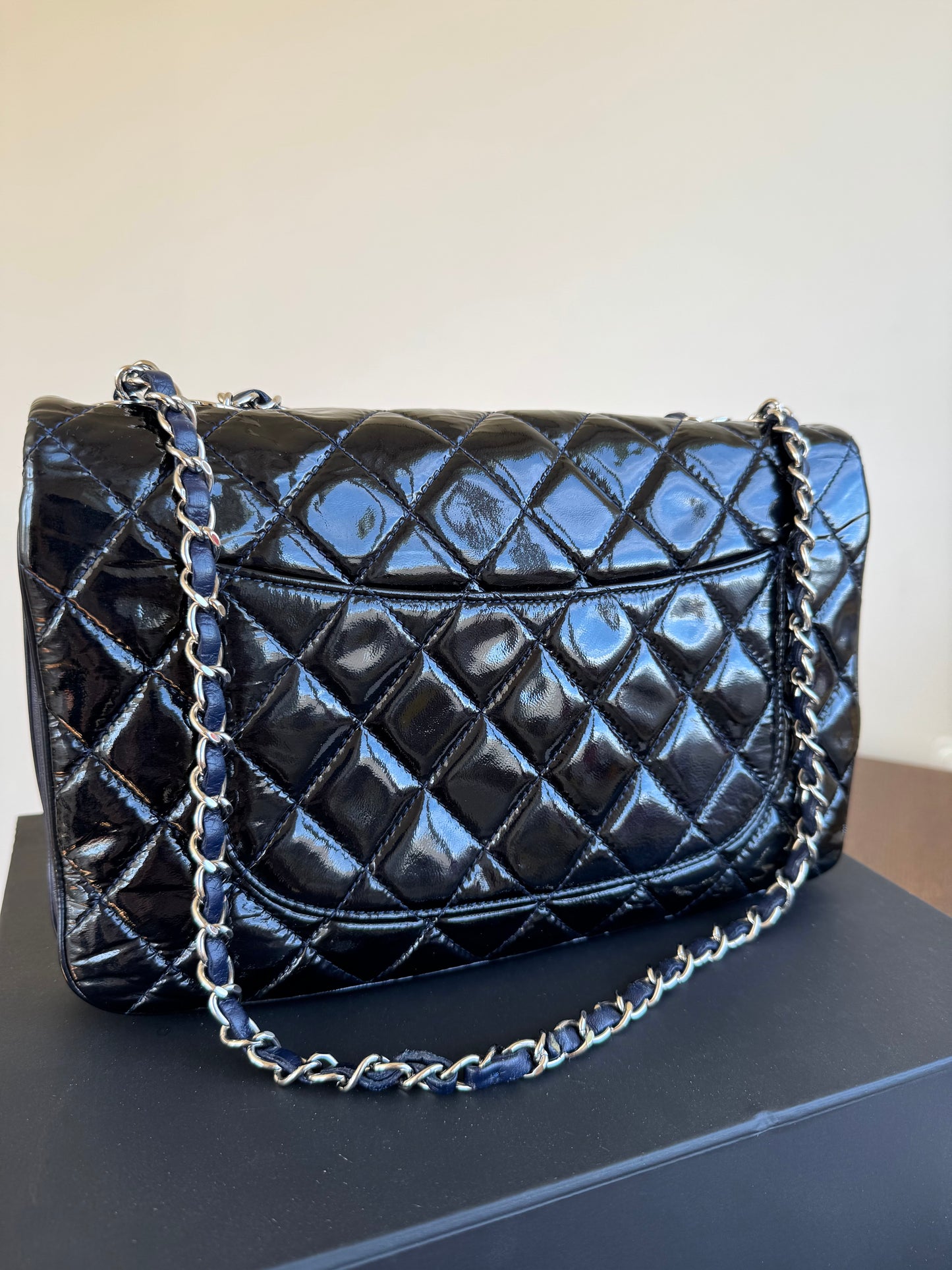 Pre-owned Chanel Classic Jumbo Black Patent Single Flap Bag