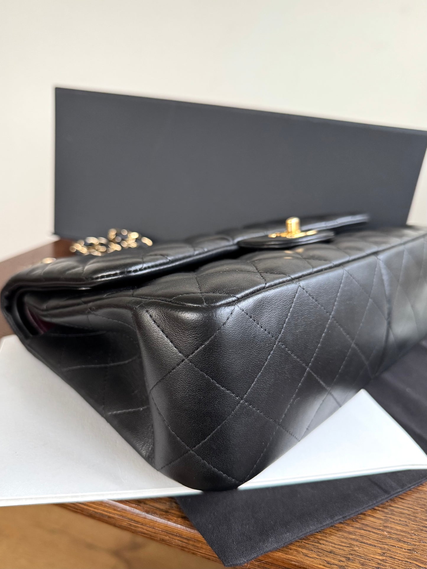Pre-owned Chanel Timeless Classic Jumbo Black Lambskin Flap Bag