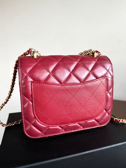 Pre-owned Chanel Top Chain Red Burgundy Caviar Flap Bag