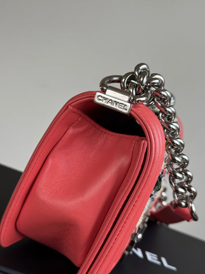 Pre-owned Chanel Boy Small Salmon Pink Tweed Leather Bag