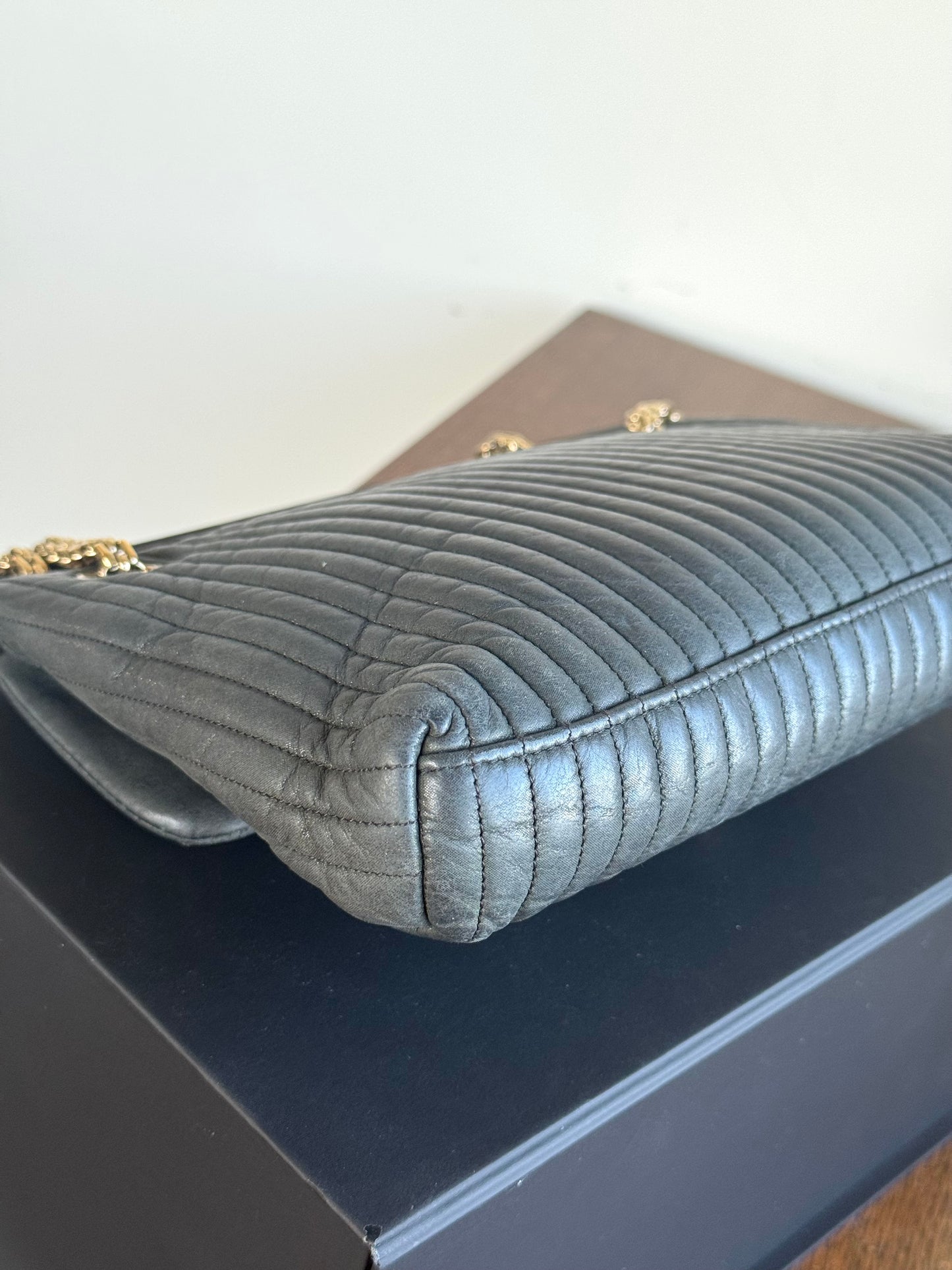 Pre-owned Chanel 2.55 Vertical Dark Grey Iridescent Leather Flap Bag