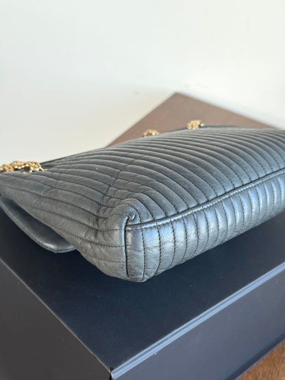Pre-owned Chanel 2.55 Vertical Dark Grey Iridescent Leather Flap Bag
