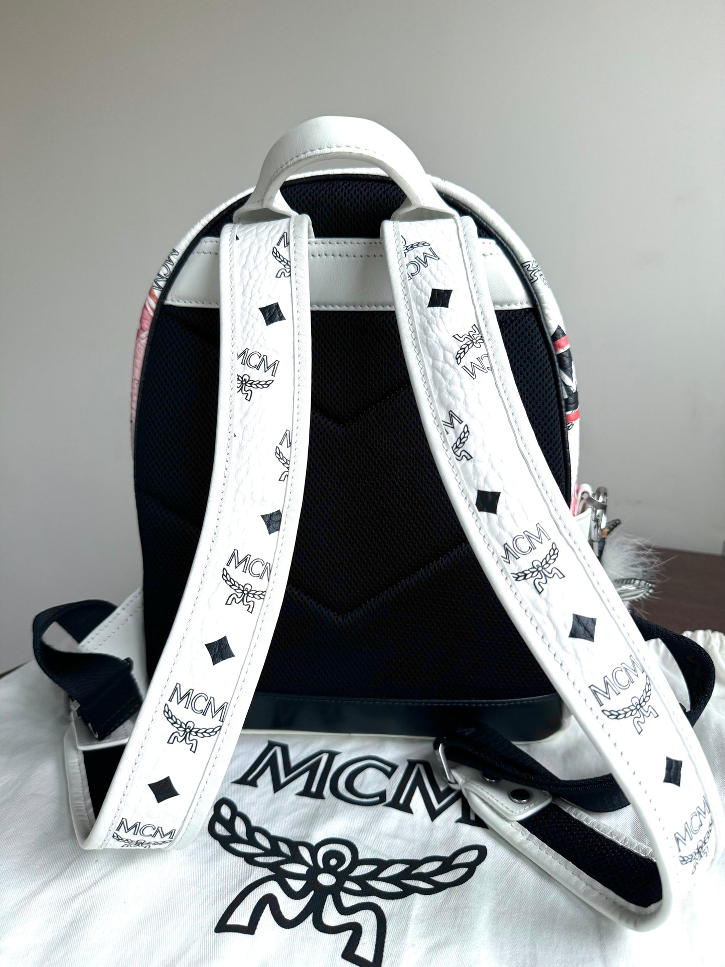 Pre-owned MCM Stark Small White In Flight Print Visetos Backpack