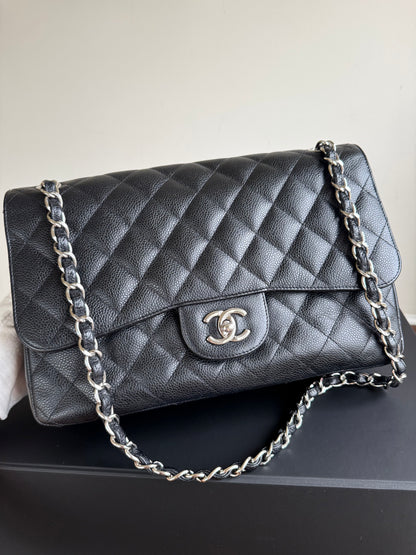 Pre-owned Chanel Timeless Classic Jumbo Black Caviar Flap Bag