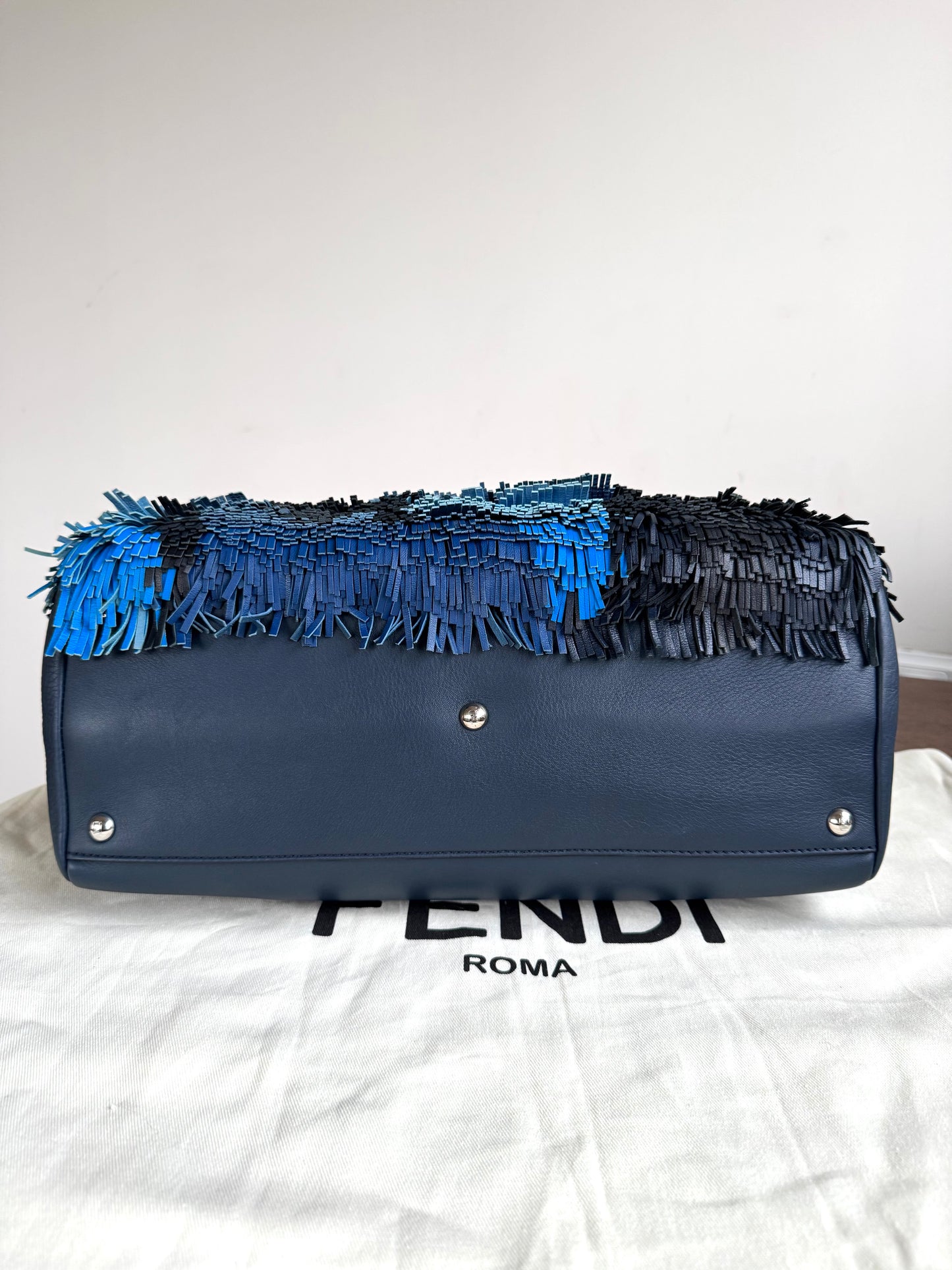 Pre-owned Fendi 2Jours Navy Blue Fringed Leather Bag