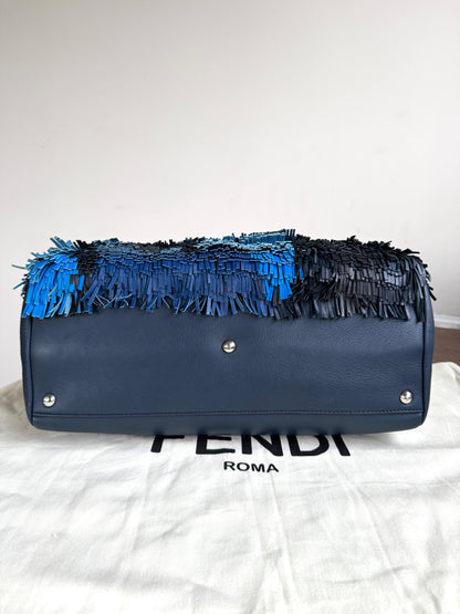 Pre-owned Fendi 2Jours Navy Blue Fringed Leather Bag