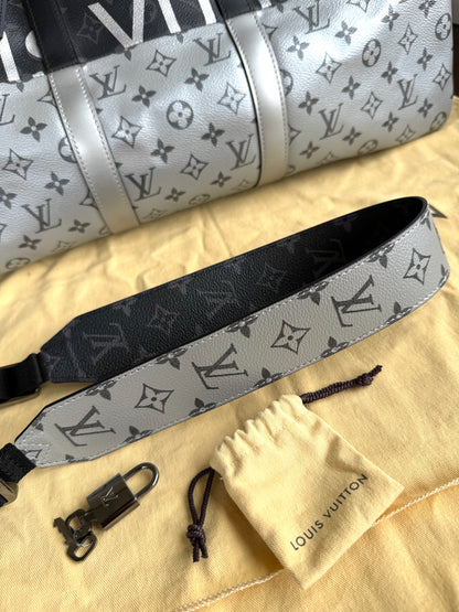 Pre-owned Louis Vuitton Keepall 50 Black Silver Eclipse Split Travel Bag