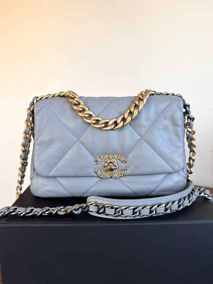 Pre-owned Chanel 19 Small Grey Lambskin Flap Bag
