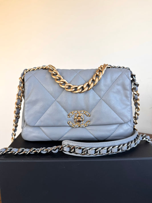 Pre-owned Chanel 19 Small Grey Lambskin Flap Bag