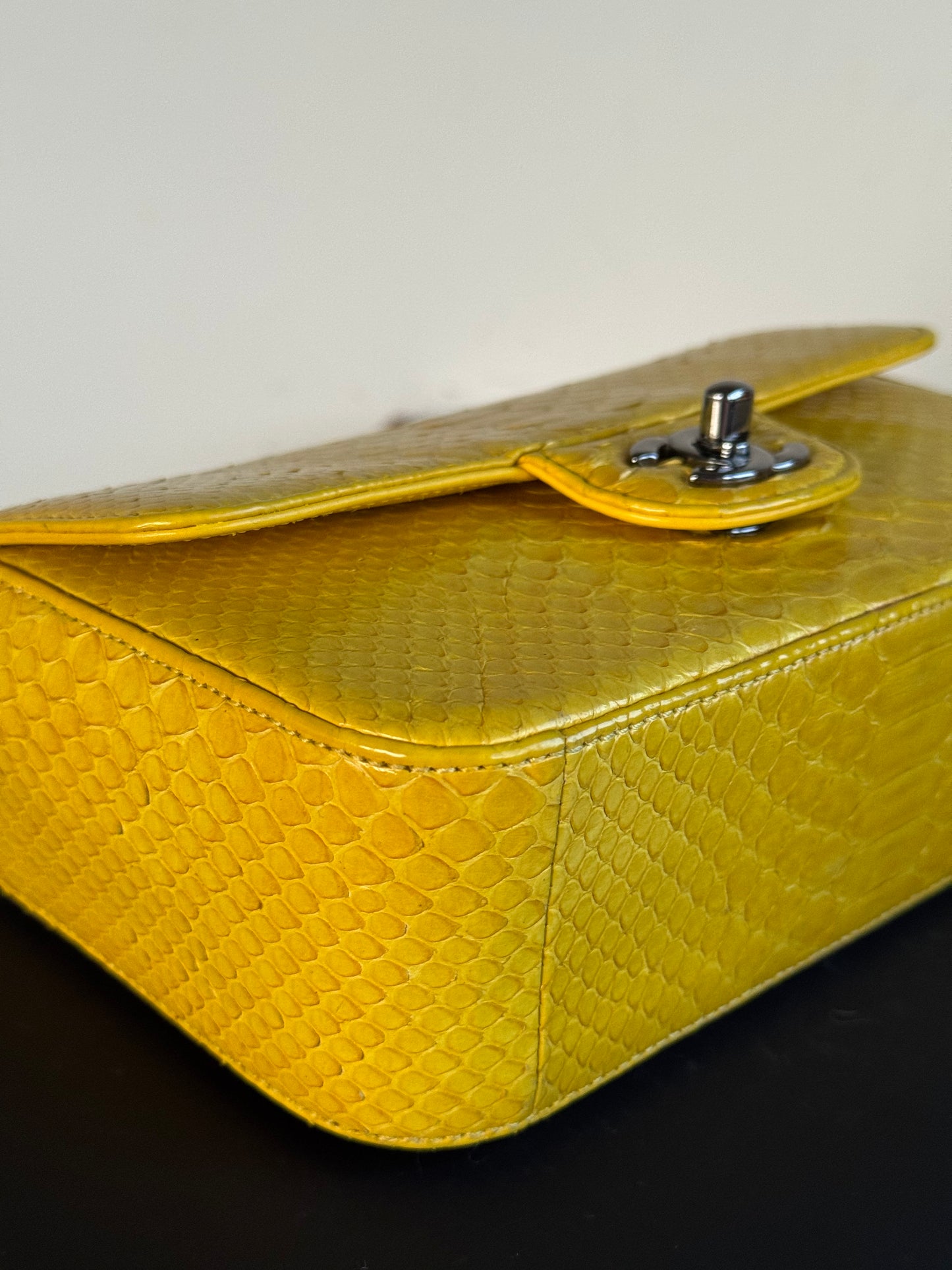 Pre-owned Chanel Timeless Mini Rectangle Yellow Python Flap Bag