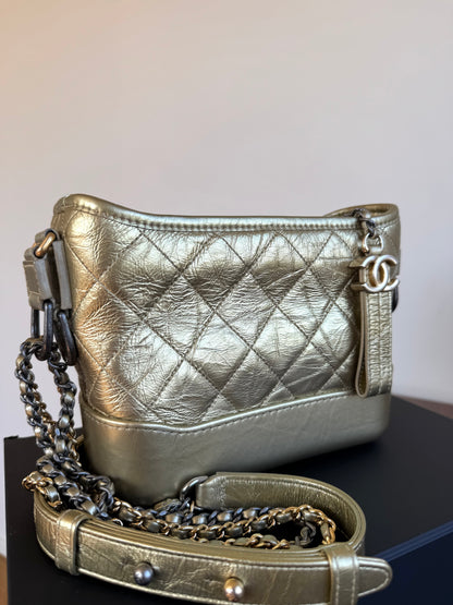 Pre-owned Chanel Gabrielle Small Gold Leather Hobo Bag