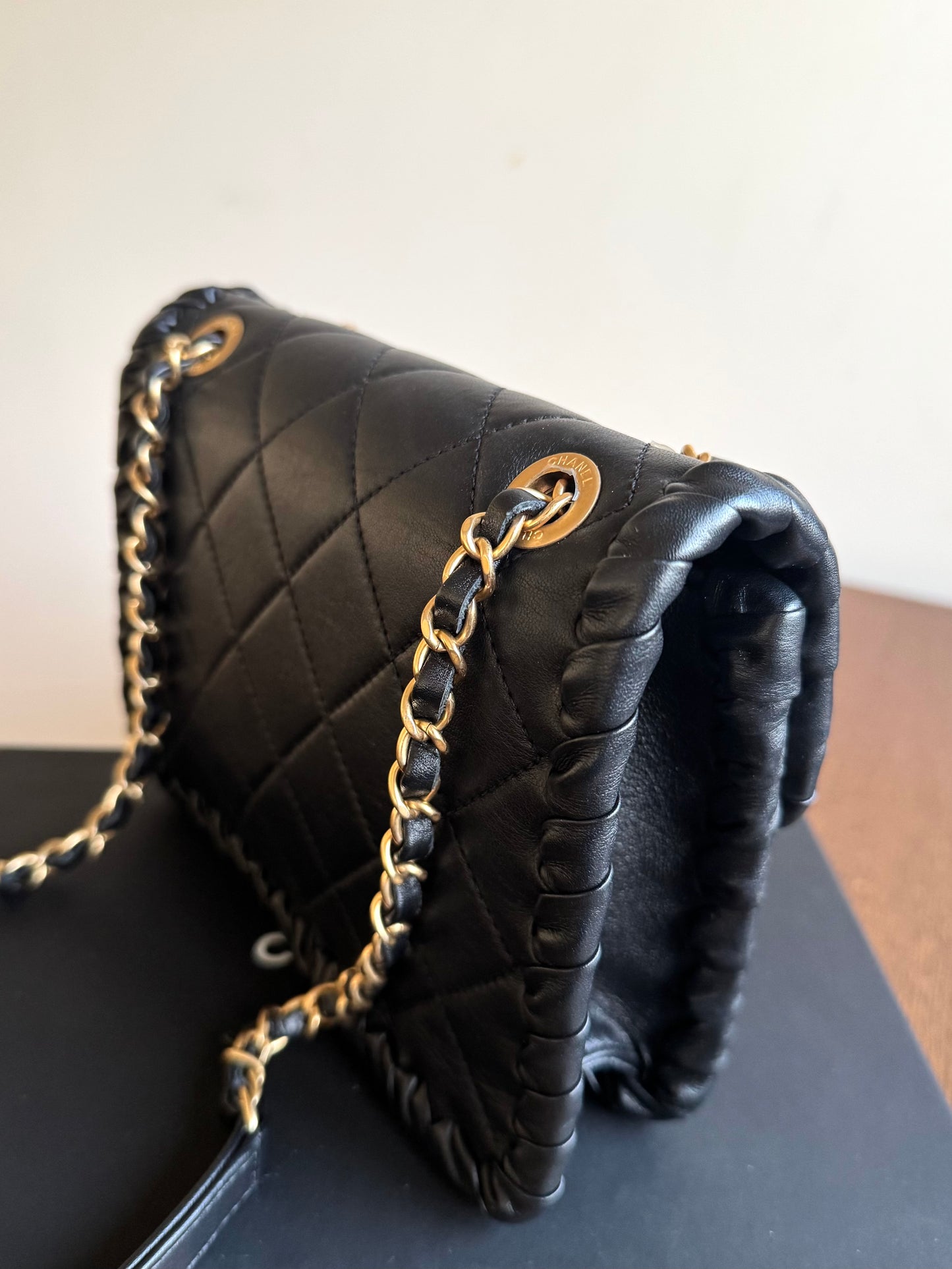 Pre-owned Chanel My Own Frame Small Black Leather Flap Bag