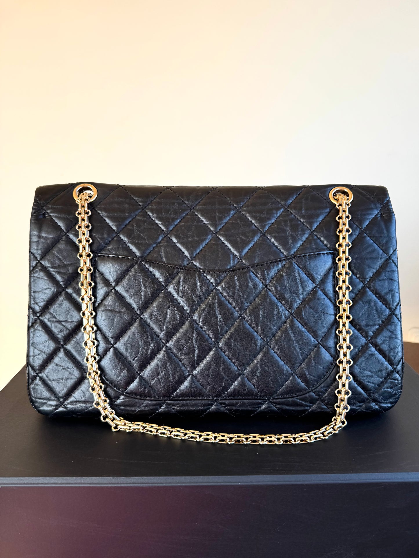 Pre-owned Chanel 2.55 Reissue Maxi 227 Black Calfskin Flap Bag