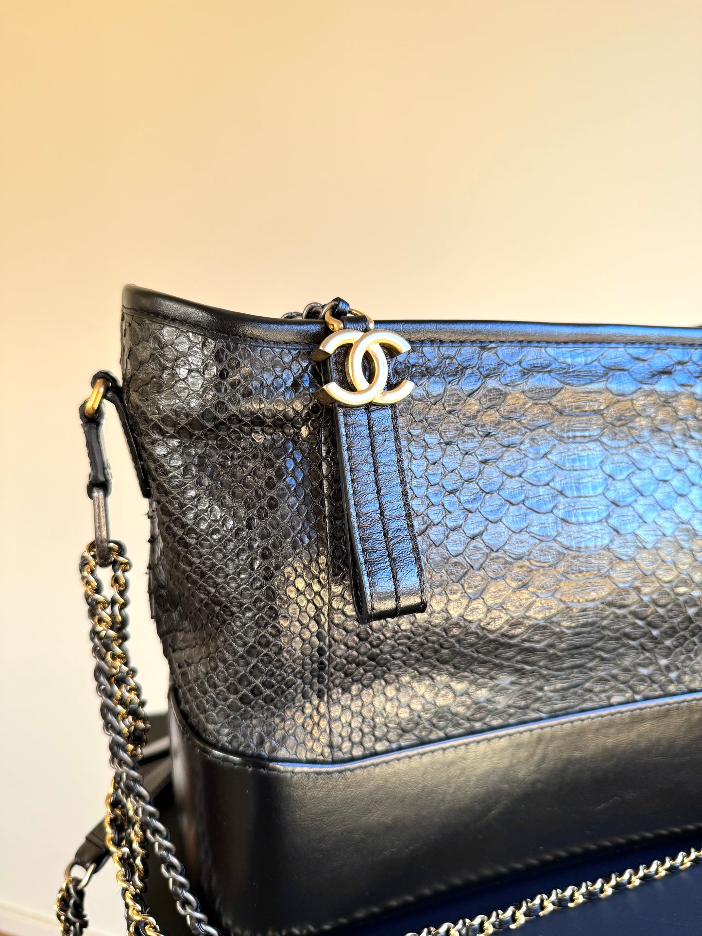 Pre-owned Chanel Gabrielle Medium Black Python Leather Hobo Bag Limited Edition