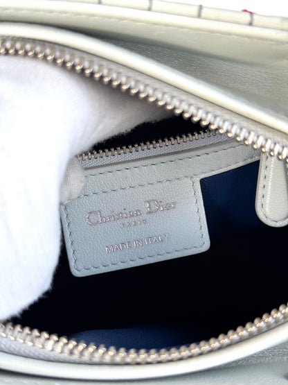Pre-owned Dior Lady Dior Medium Baby Blue Embroidered Flower Calfskin Bag