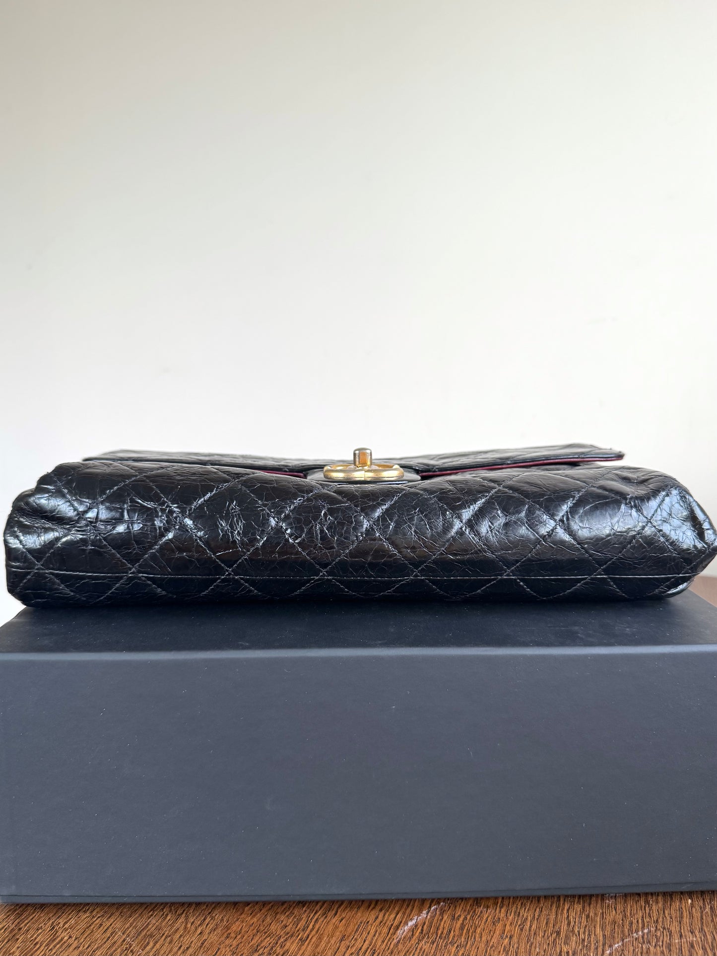 Pre-owned Chanel CC Black Waxed Leather Flap Bag