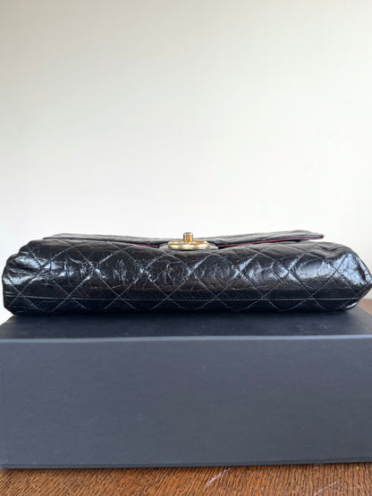 Pre-owned Chanel CC Black Waxed Leather Flap Bag