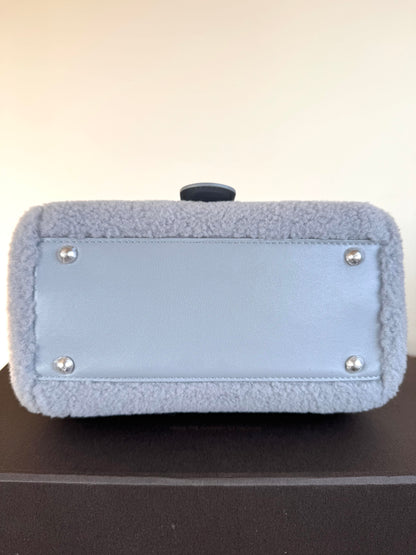 Pre-owned Delvaux Brillant Mini Sweet Cloud Teddy Ice Blue Wool Bag Limited Edition