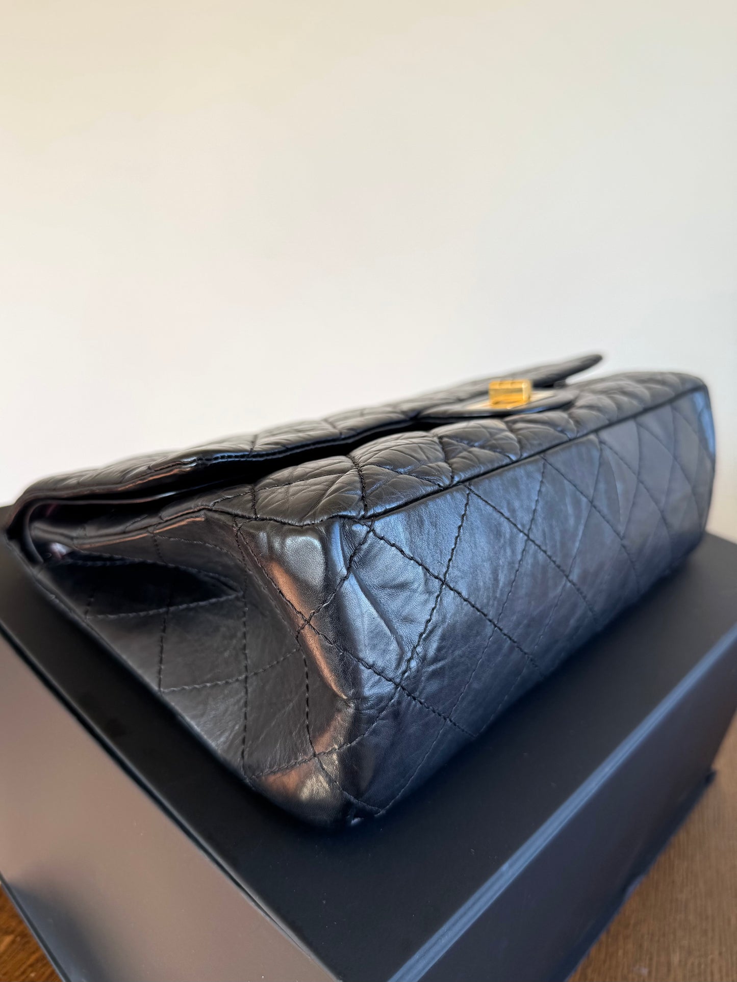 Pre-owned Chanel 2.55 Reissue Maxi 227 Black Calfskin Flap Bag