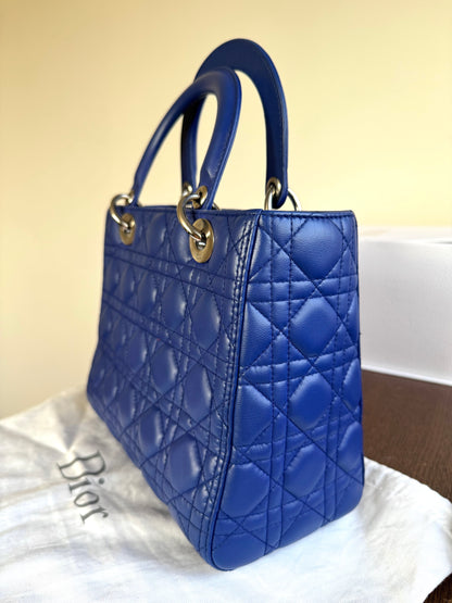 Pre-owned Dior Lady Dior Medium Blue Lambskin Bag