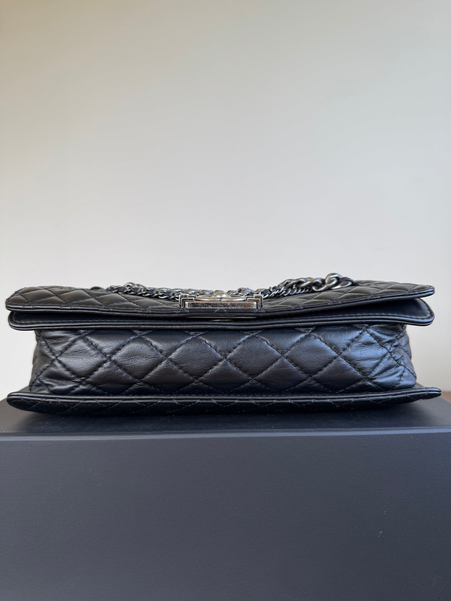 Pre-owned Chanel Boy Large Black Leather Multi-chain Flap Bag Limited Edition