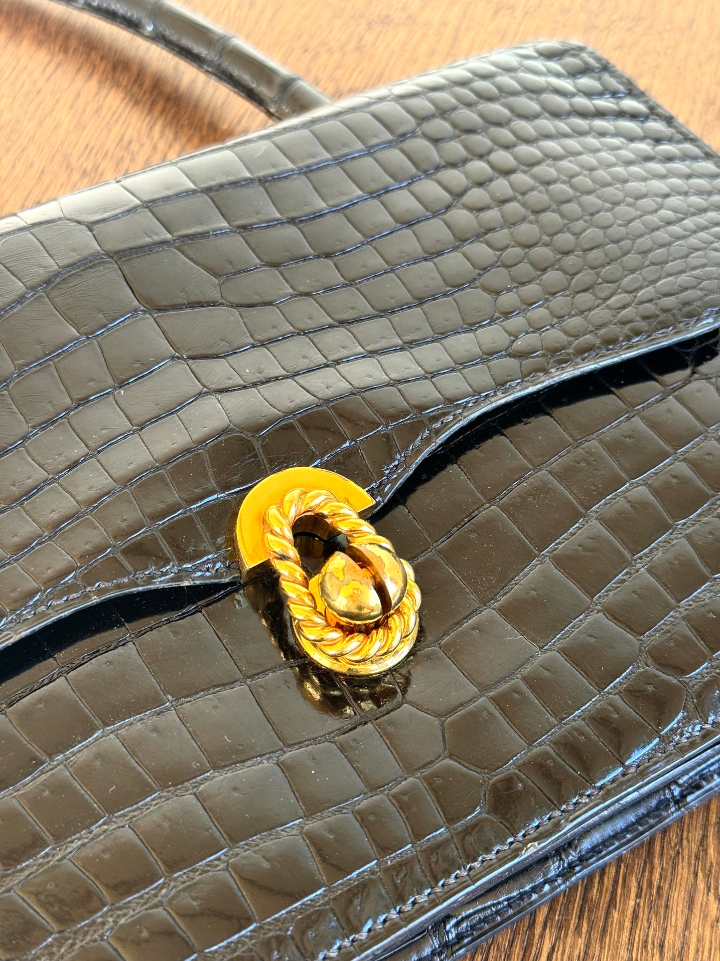 Pre-owned Hermès Vintage Escale Black Crocodile Handle Bag