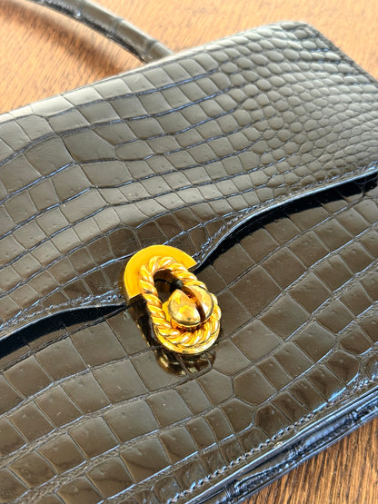 Pre-owned Hermès Vintage Escale Black Crocodile Handle Bag