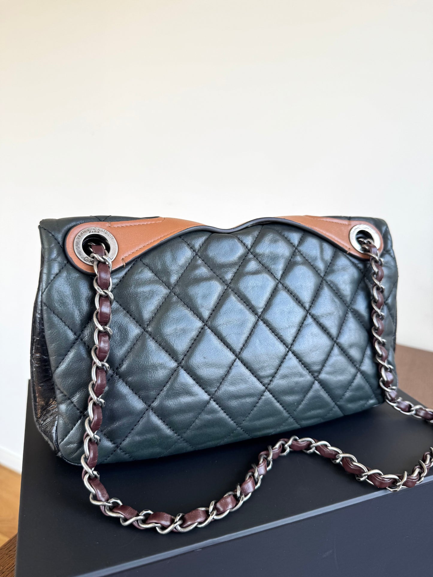Pre-owned Chanel In The Mix Medium Dark Green Iridescent Leather Flap Bag