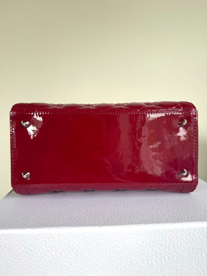 Pre-owned Dior Lady Dior Medium Burgundy Patent Leather Bag
