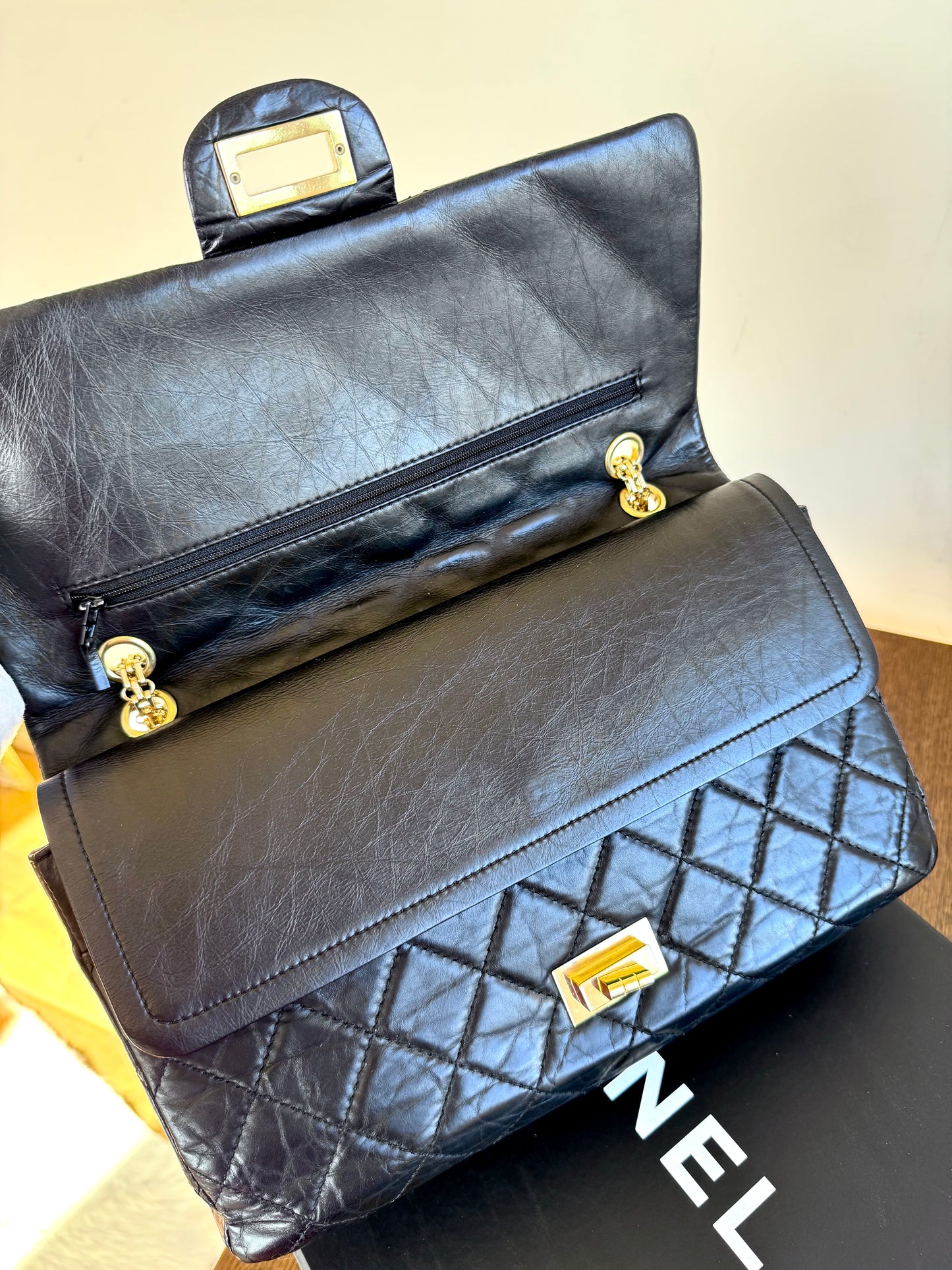 Pre-owned Chanel 2.55 Reissue Maxi 227 Black Calfskin Flap Bag