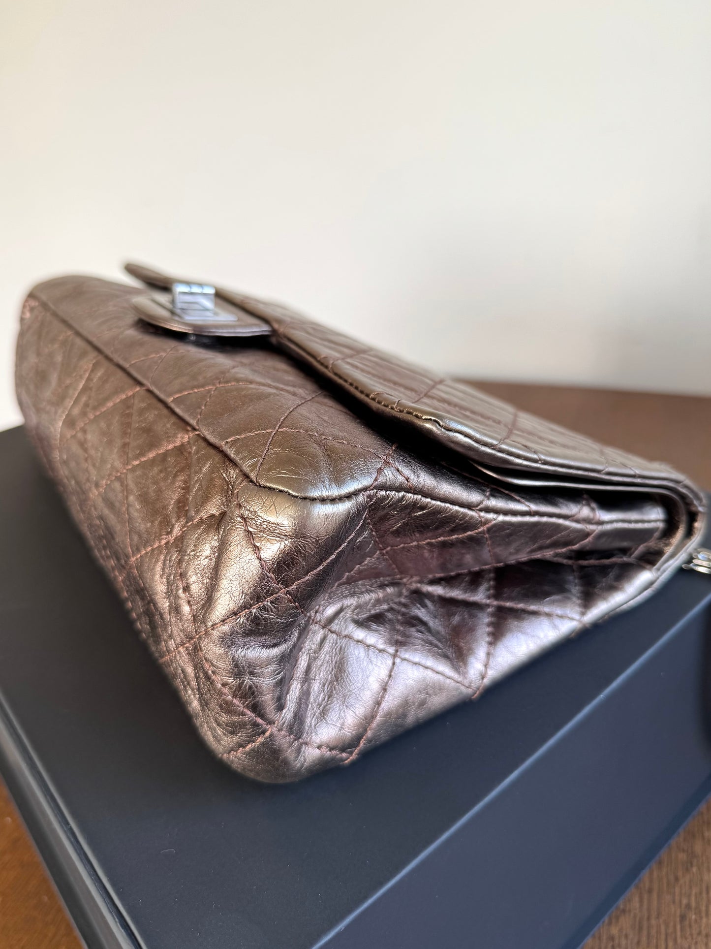 Pre-owned Chanel 2.55 Reissue Maxi 227 Bronze Metallic Calfskin Flap Bag