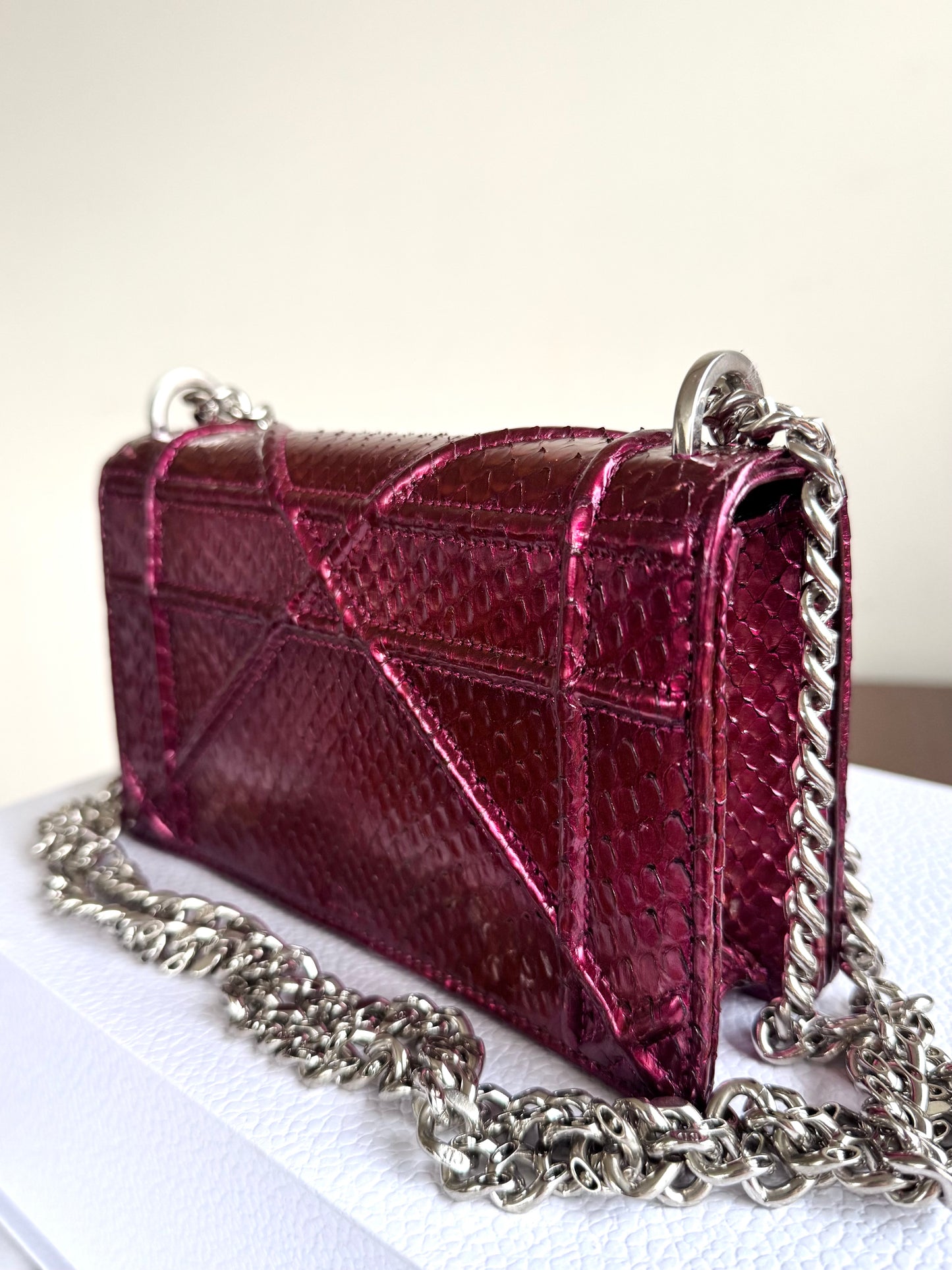 Pre-owned Dior Diorama Mini Metallic Rose Python Flap Bag