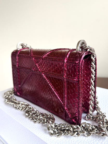 Pre-owned Dior Diorama Mini Metallic Rose Python Flap Bag