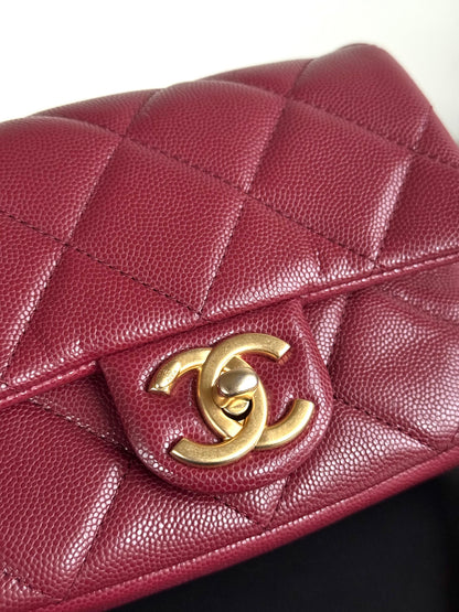 Pre-owned Chanel Twist Your Button Mini Burgundy CaviarFlap Bag