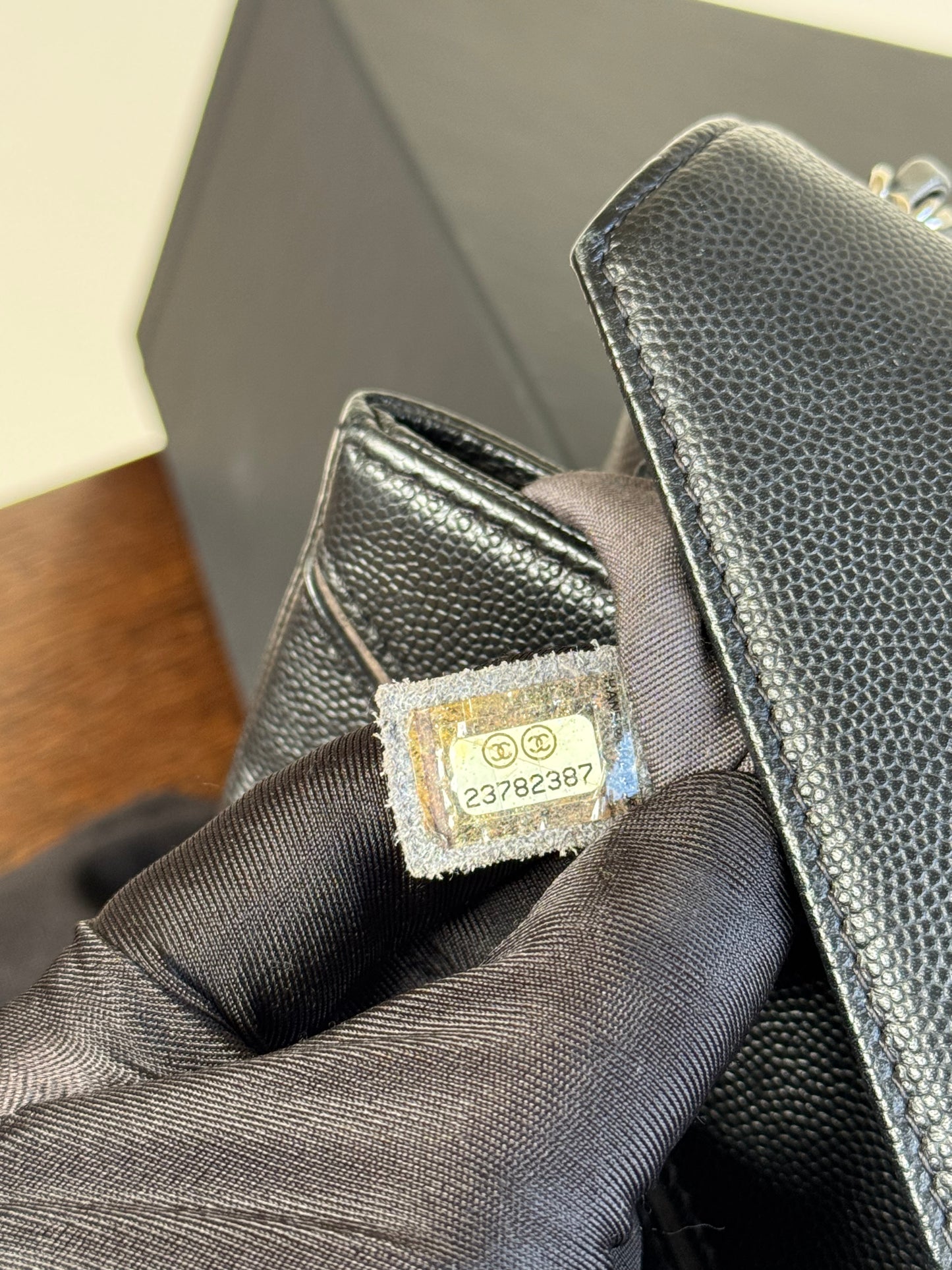 Pre-owned Chanel Marco Chevron Caviar Black Flap Bag