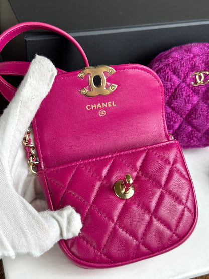 Pre-owned Chanel Multi-Pouching Leather Tweed Belt Waist Bag