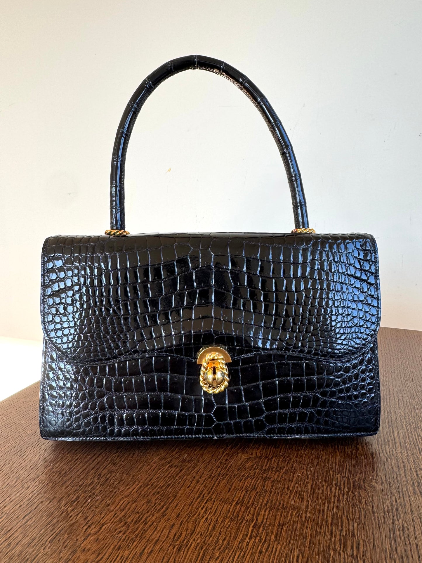 Pre-owned Hermès Vintage Escale Black Crocodile Handle Bag