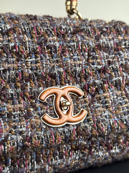 Pre-owned Chanel Knock On Wood Brown Tweed Top Handle Flap Bag