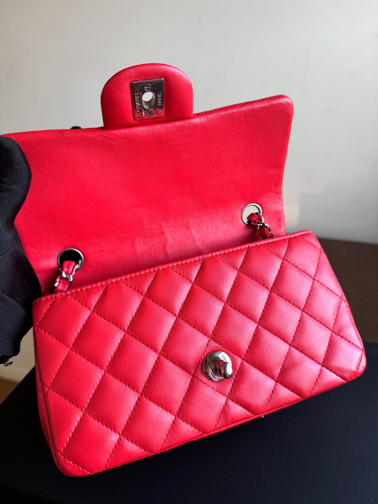 Pre-owned Chanel Timeless Mini Rectangle Coral Red Leather Bag