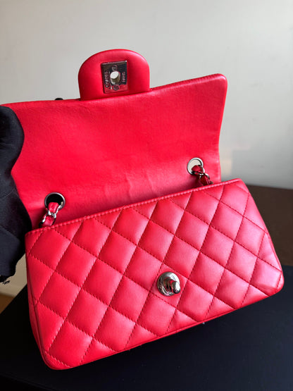 Pre-owned Chanel Timeless Mini Rectangle Coral Red Leather Bag