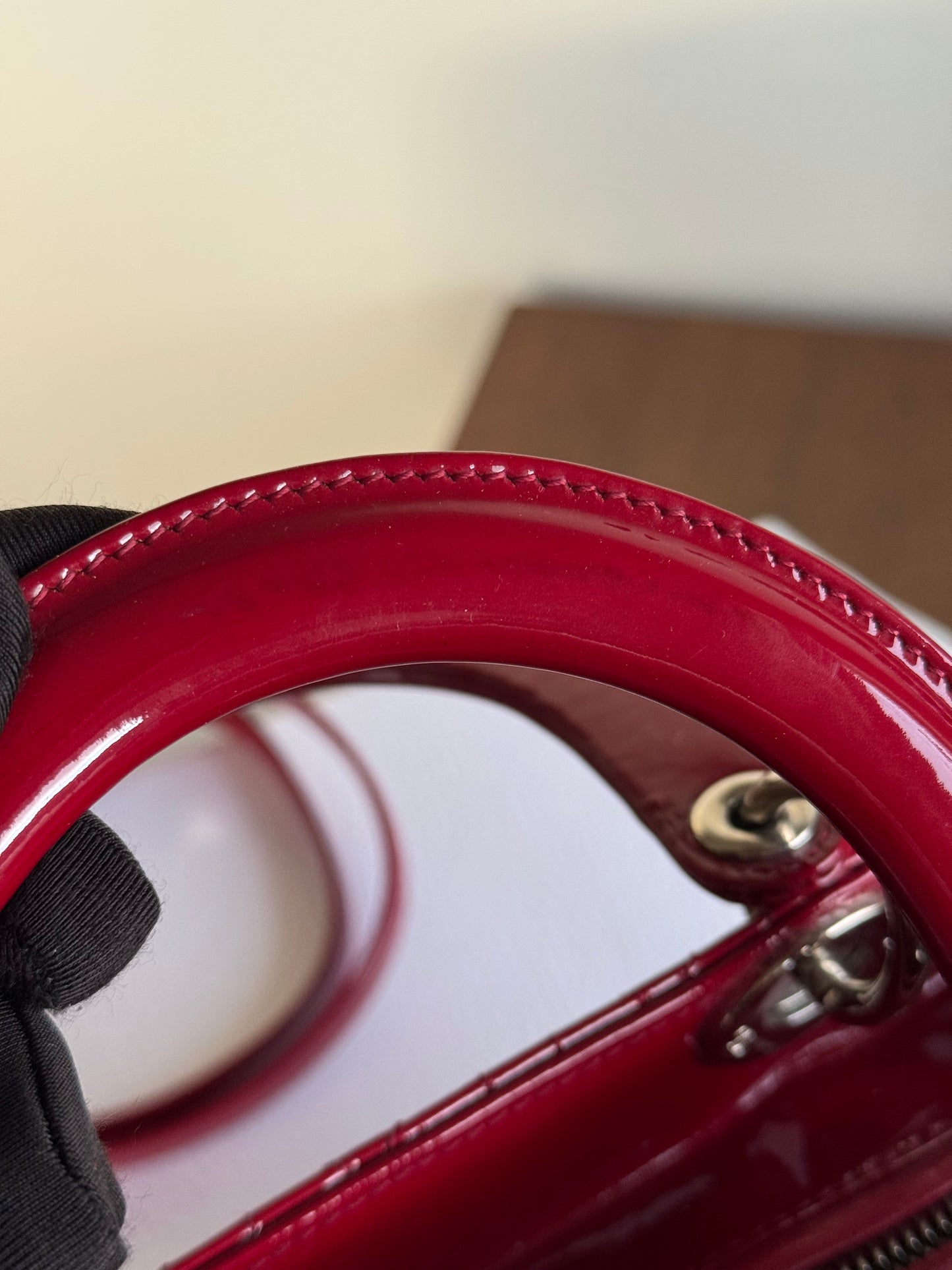 Pre-owned Dior Lady Dior Medium Burgundy Patent Leather Bag