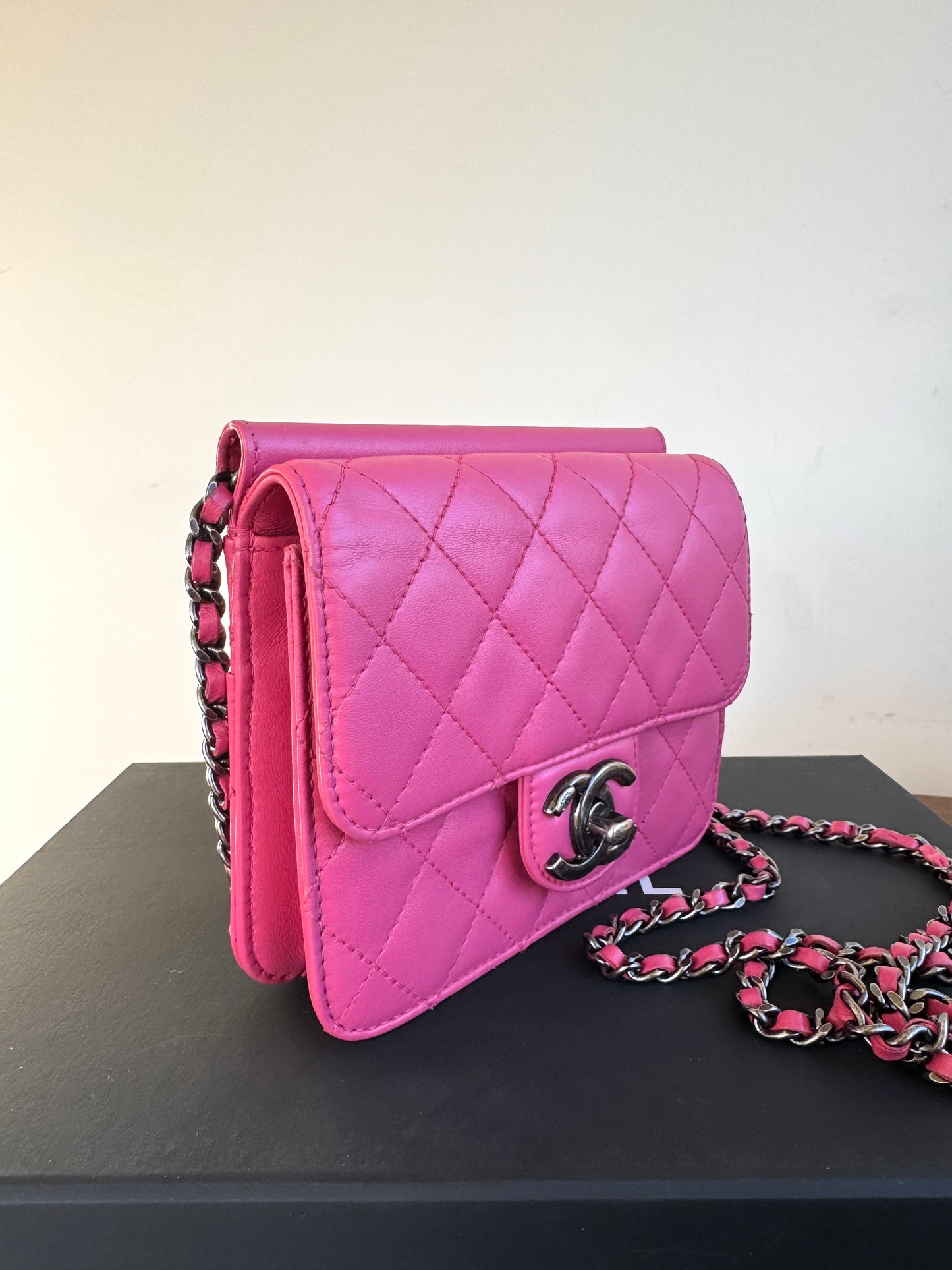 Pre-owned Chanel Crossing Time Mini Pink Leather Flap Bag