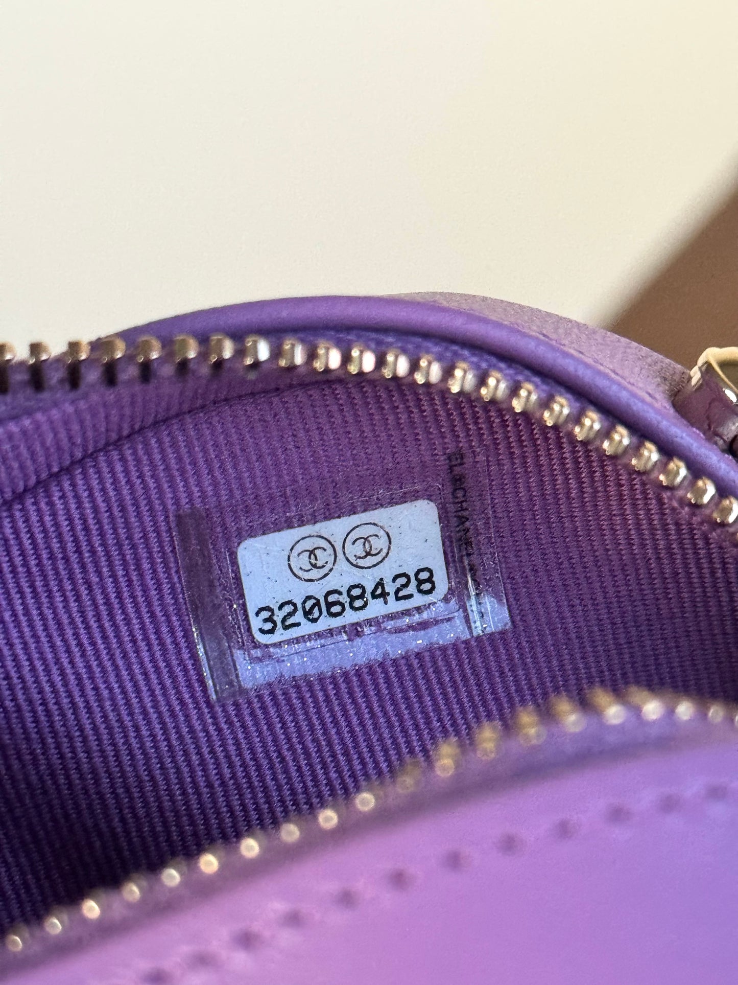 Pre-owned Chanel CC In Love Small Purple Leather Heart Bag