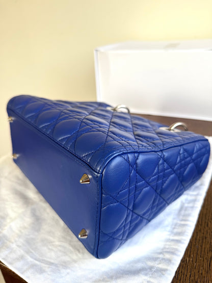 Pre-owned Dior Lady Dior Medium Blue Lambskin Bag