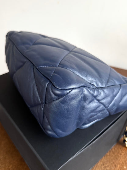 Pre-owned Chanel 19 Small Navy Lambskin Flap Bag