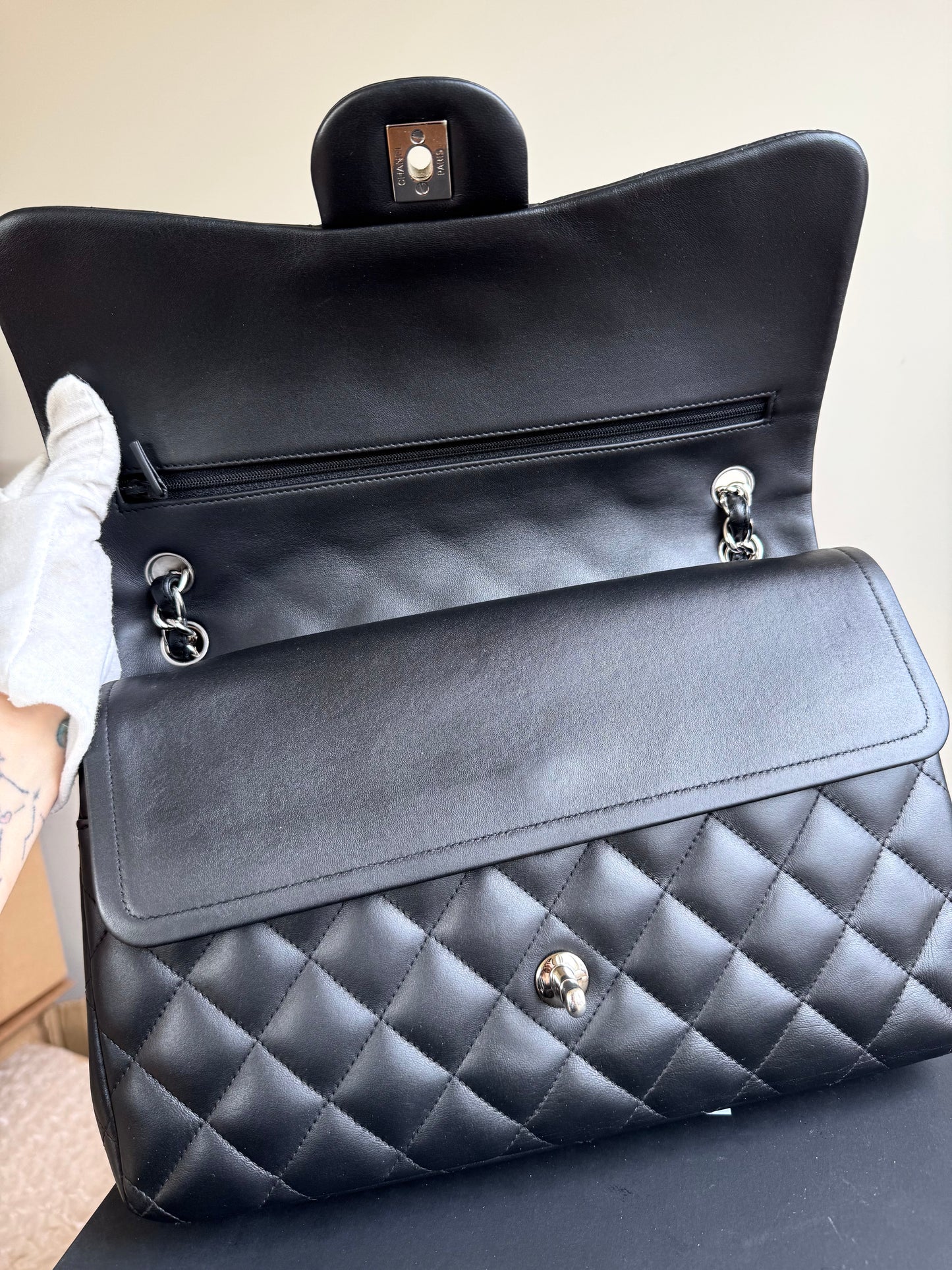 Pre-owned Chanel Timeless Classic Jumbo Black Lambskin Flap Bag