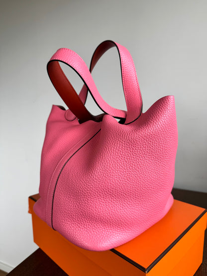 Pre-owned Hermès Picotin 22 Rose Azalee Clemence Handbag
