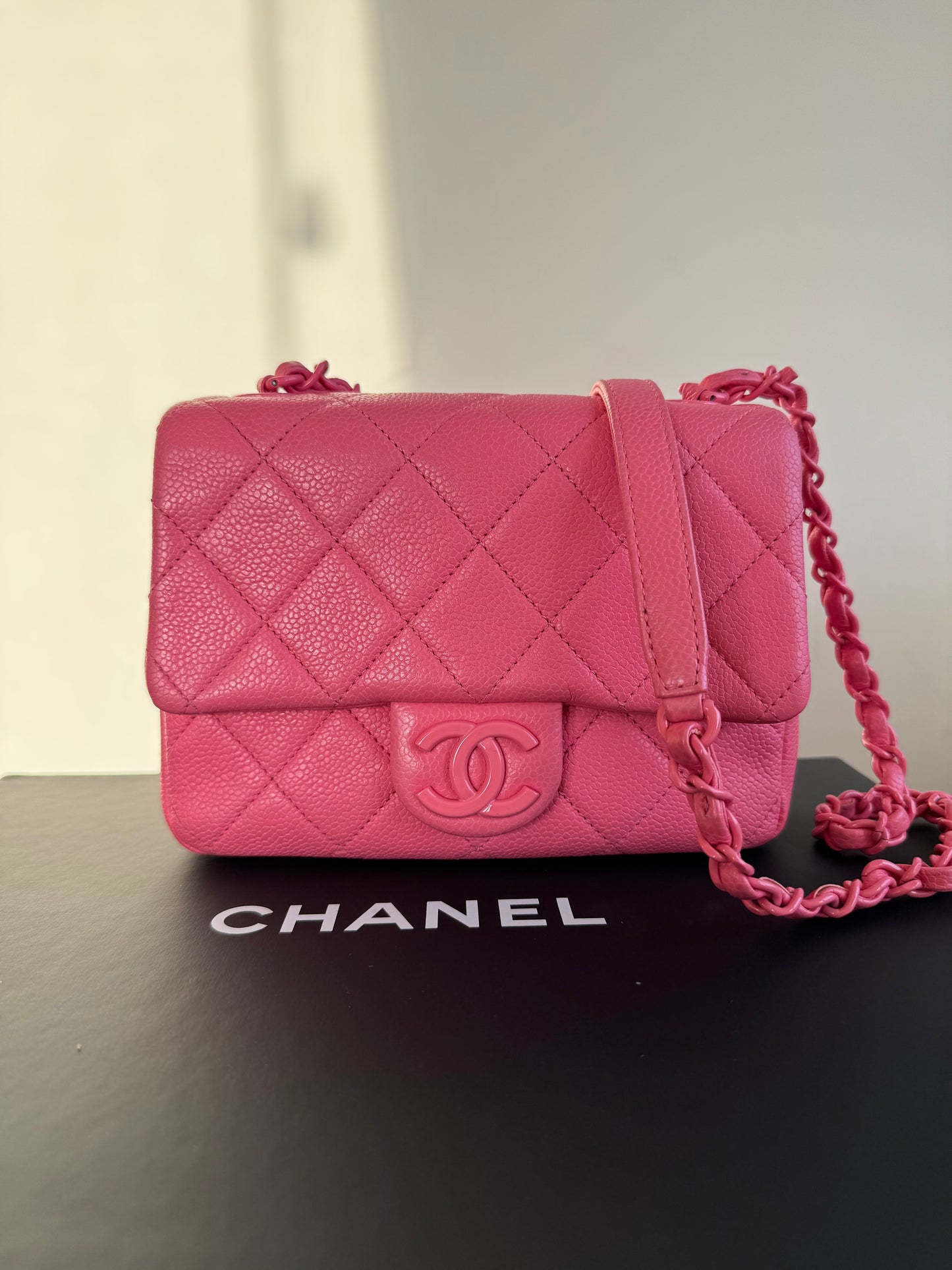 Pre-owned Chanel Timeless Mini Square Incognito Pink Caviar Flap Bag