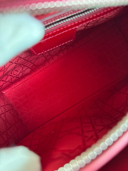Pre-owned Dior Lady Dior Medium Burgundy Patent Leather Bag