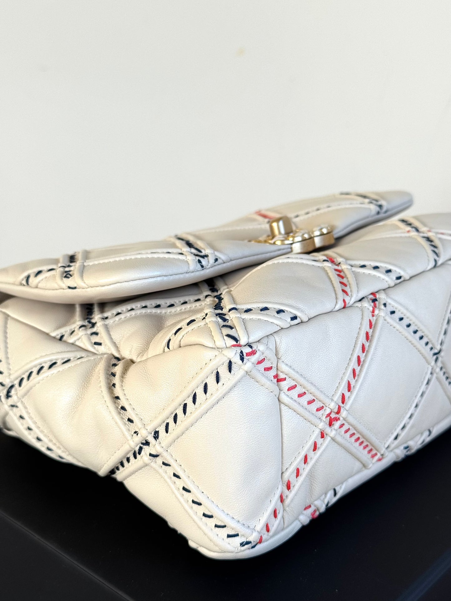 Pre-owned Chanel 19 Small Stitch Beige Lambskin Flap Bag Limited Edition